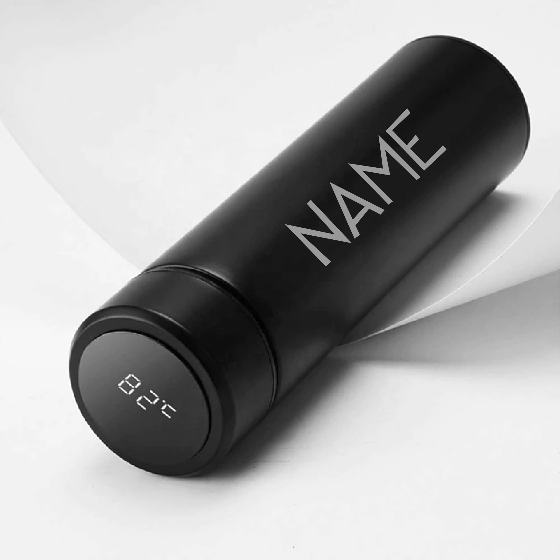 Personalised LED Temperature Display Vacuum Insulated Black Water Bottle